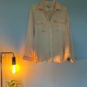 light pink LOFT silk utility button down shirt